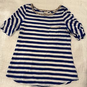 Anthropologie Postage Stamp-Stripe Boatneck Top